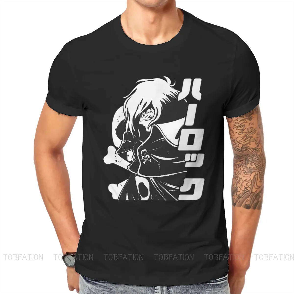 

Character Cpatain Harlock T Shirt Vintage Teenager Grunge Loose O-Neck TShirt Big sales Harajuku Men's Blouses