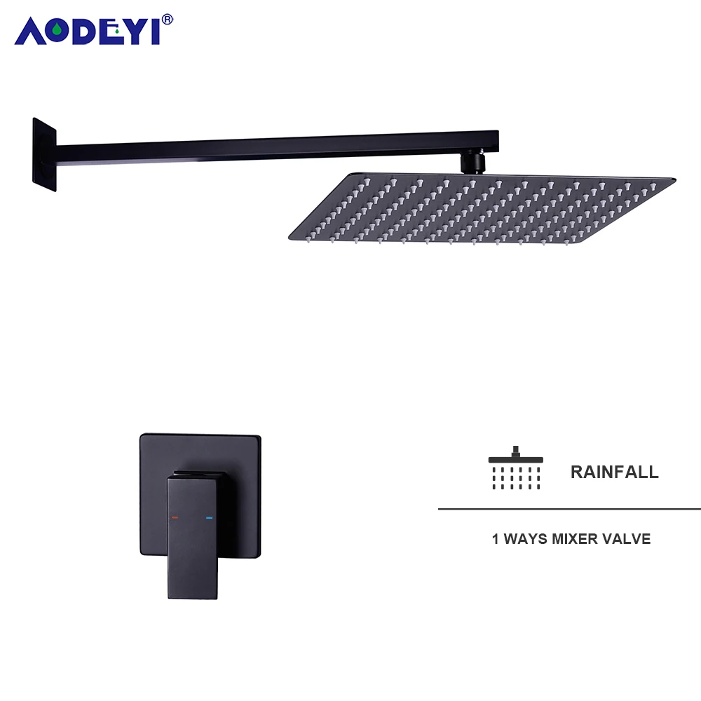 Black Bathroom Shower Faucet Set System Bath Mixer Faucets 8-12" Rainfall Head Diverter Tap Valve Handheld Spray Wall Arm