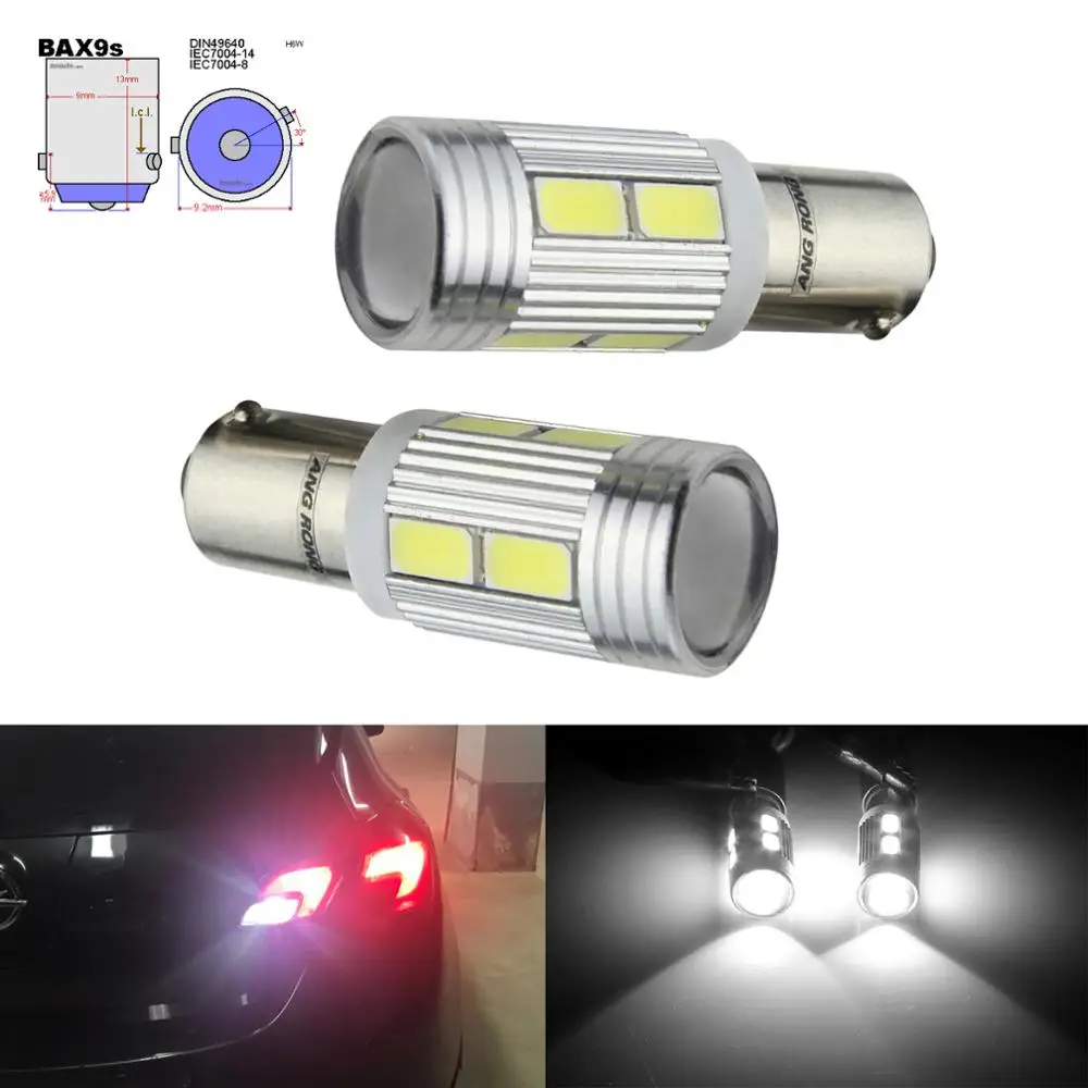 2pcs Xenon White H6w Bax9s 433 10 Smd Led Side Indicator Parking Light