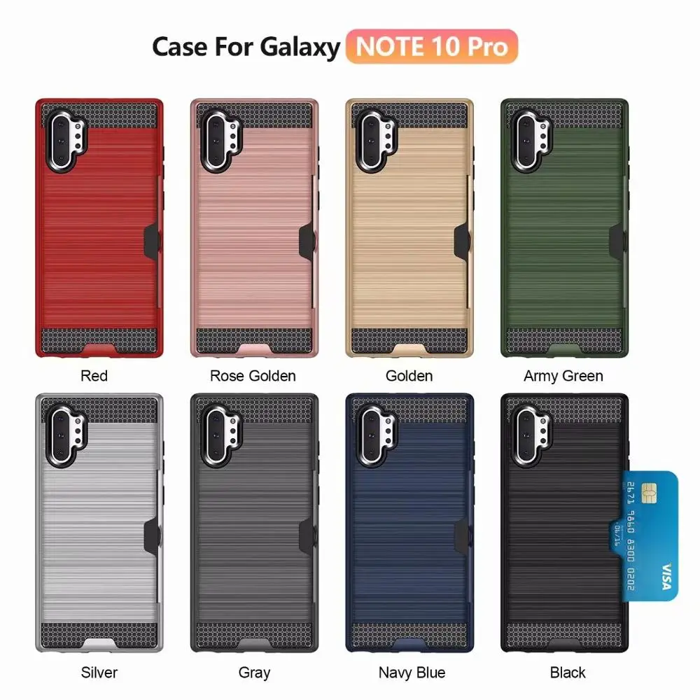 

Brushed Slim Armor Card Slot Hybrid 2 in 1 PC TPU Rugged Shockproof Back Cover Case for Samsung Galaxy Note 10 Plus