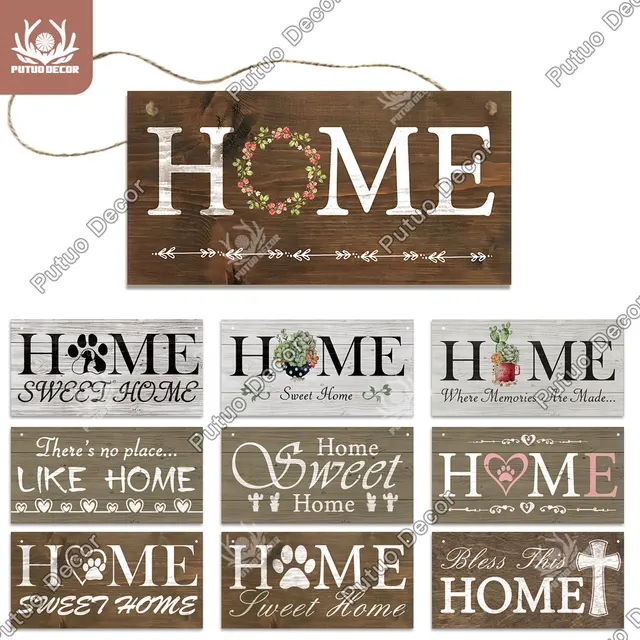 Putuo Decor Home Signs Wooden Hanging Signs Family Wooden Sign Plaque Wood for Home Decor Gifts Living Room Door Decoration 1