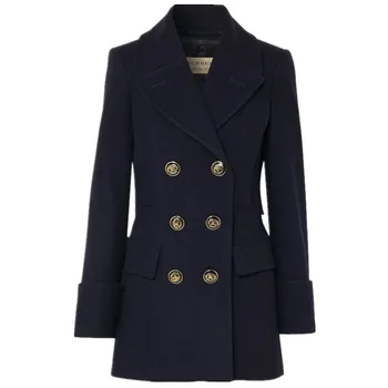 

autumn winter double breasted woolen coat women handsome Slim long wool blends coat