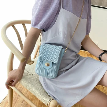 

Women PU Leather Crossbody Bag Pleated Fashion Chain Daily Shoulder Phone Pouch Youth Ladies Simple Versatile Bag