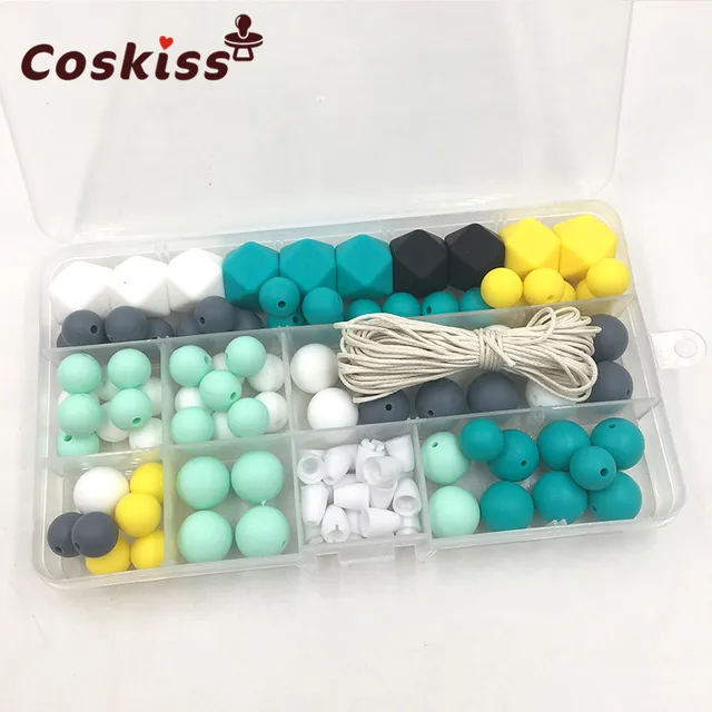 Baby Silicone Teething DIY Crafts Set Pacifier Clips Toy Safe And Natural Silicone Bead Teether Baby Nursing Necklace Pendants A224