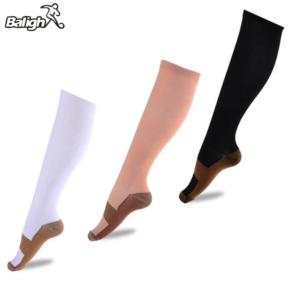 1 Pair Unisex Copper Compression Socks Women Men Anti Fatigue Pain Relief Knee High Stockings Graduated S/M/L/XL