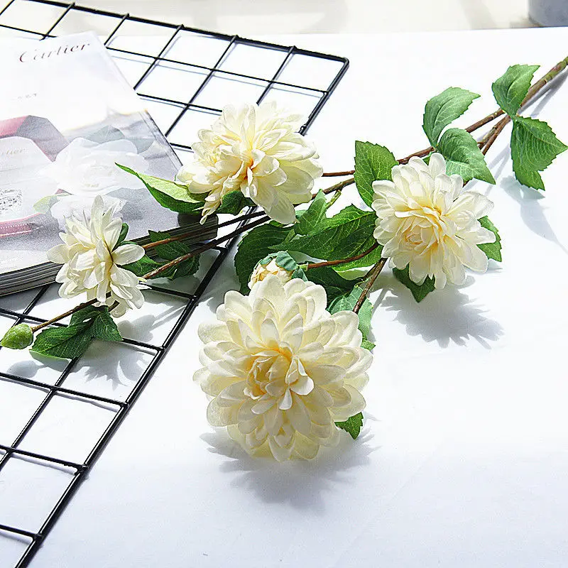 B Роскошный длинный стебель Dahlia Guanyin Искусственные цветы из шелка DIY Свадебные украшения на день рождения Домашний декор для стола Флорес - Цвет: B