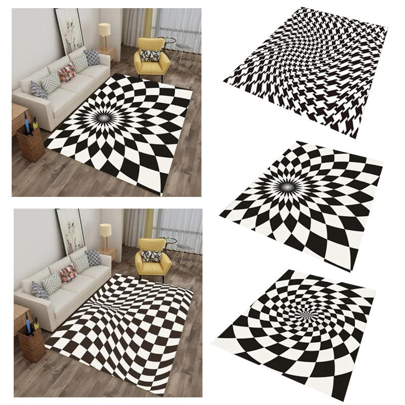 

Three-dimensional Black White Vision Carpet Bedroom Living Room Door Mat Decorative Creative Visual Rug