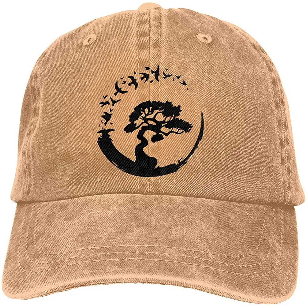 Мужская/Женская бейсбольная Кепка из окрашенной в пряжу джинсовой ткани с изображением дерева бонсай в простой кепке