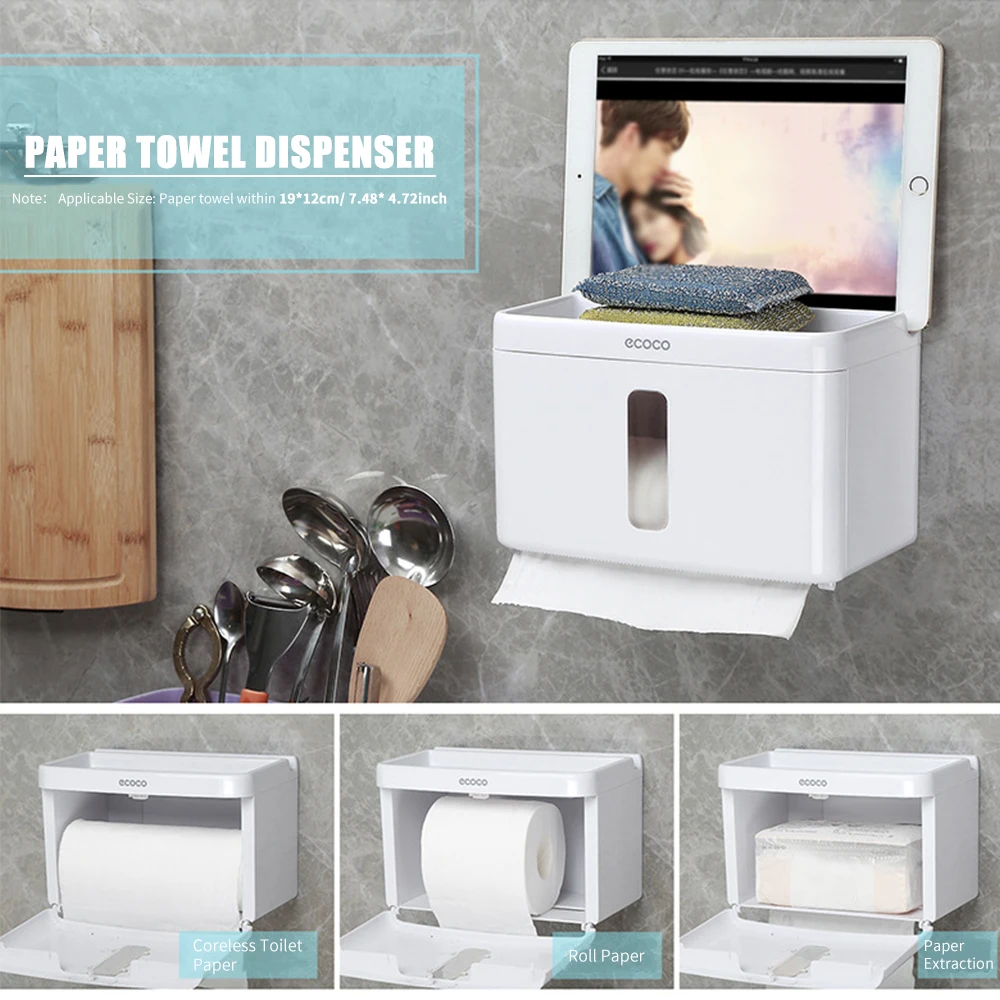 

Toilet Paper Holder Wall Mounted Paper Towel Holder Bathroom Shelf Paper Towel Dispenser Toilet Roll Holder Coreless Tissue Box