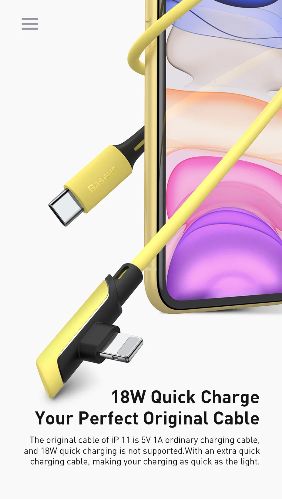 Baseus Elbow USB Type C Cable for iPhone Charger 18W USB C Fast Charging Data Cable for iPhone 11 Macbook PD Cable Type-C Wire
