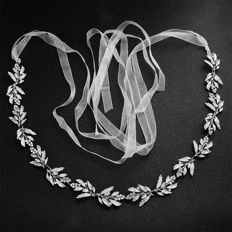 Efily Rhinestone Leaves Wedding Belts and Sashes Handmade Dress Accessories Crystal Bridal Belt for Women Bride Bridesmaid Gift