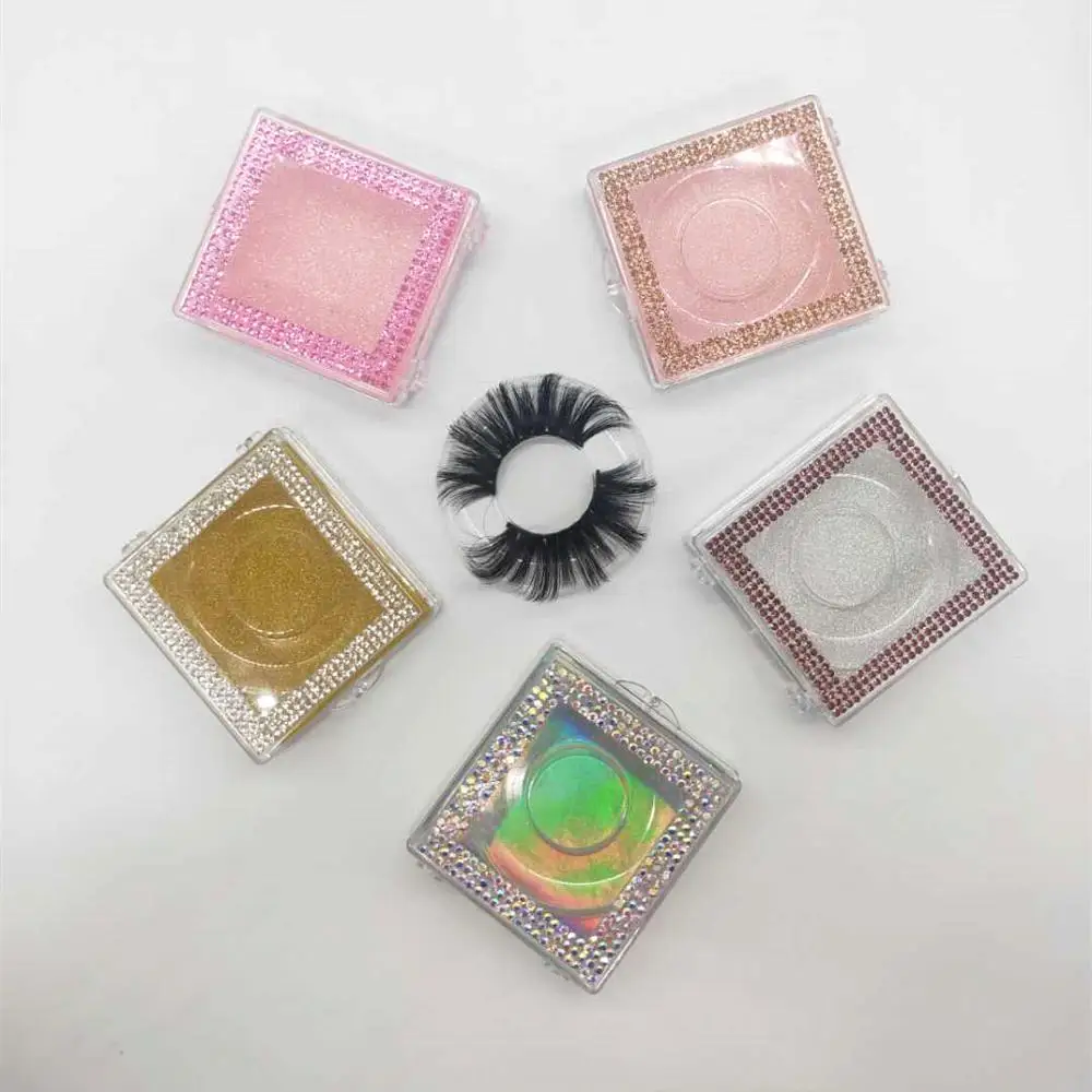 Цветные алмазные коробки для упаковки ресниц оптом блестящий пластиковый чехол