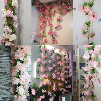 

Artificial Flower String Cherry Blossom Flower Garland Silk Flower Vine Rattan Fake Flower Wedding Arch Home Garden Wall Decor