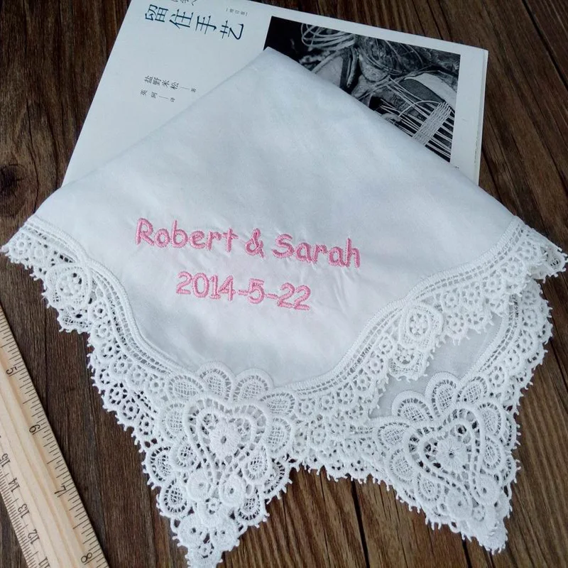  Embroidery handkerchief Anniversary wedding Father Mother of groom Bride to be party gifts Bridesma