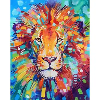 

7Pink Colorful Lion Stylilng 5D Diamond Painting Round Drill DIY Cross Stitch Hand Painted Embroidery Home Hall Way Decoration