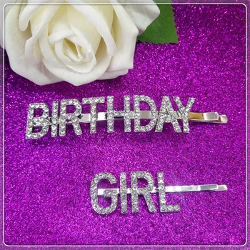 

Silver Word Hair Pins "BIRTHDAY GIRL"2PCS/SET Crystal Hairslide Personalized Letters Hair Clips So Unique Birthday party Gift