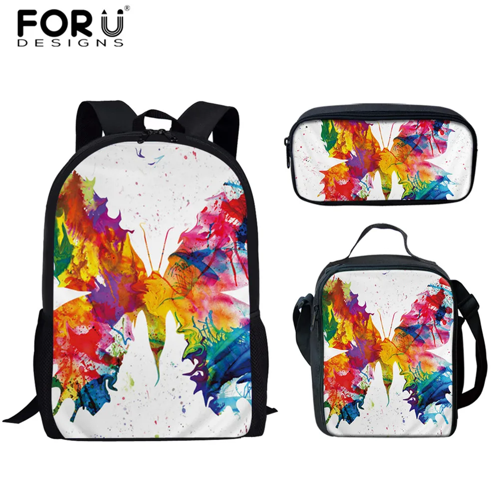 FORUDESIGNS/детей школьные сумки 3D Красота бабочка животный принт 3 шт./компл. Детские рюкзаки для девочек Для женщин школьный рюкзак, школьный рюкзак - Цвет: HME1686CGK