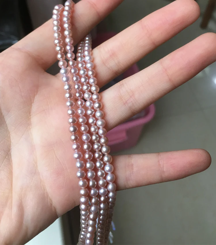 Women's Pearl Necklace Size 4-4.5mm Purple Color in Good Quality for Diy Jewelry Accessaries Loose Pearls Strangs