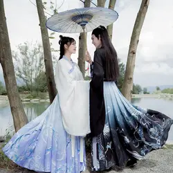 Ensemble de vêtements assortis pour hommes et femmes, tenue de Couple de Style chinois Hanfu, robe brodée de fleurs, Cosplay Tang ancien 