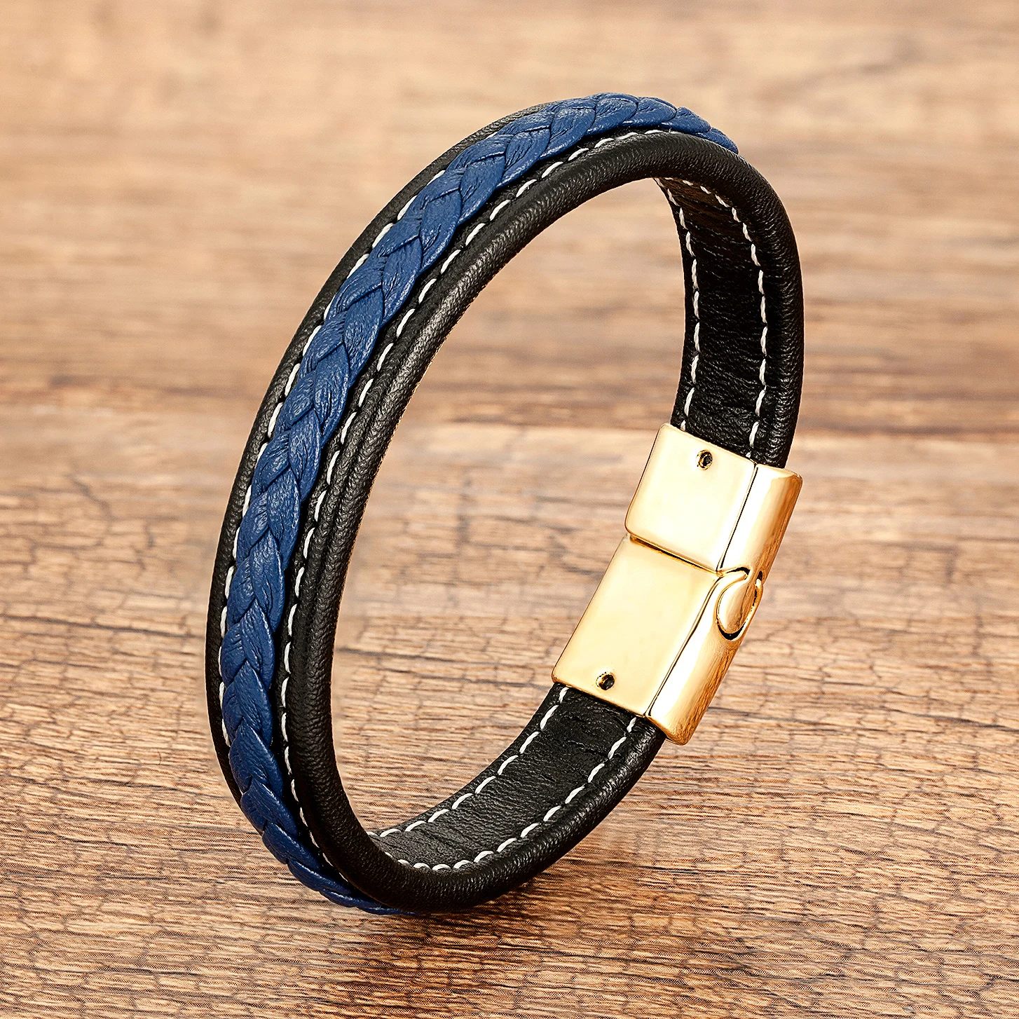 Classic Men's Braided Leather Rope Chain Women Bracelets Jewelry Gold-color Magnetic Buckle Couple Bracelets For Lovers