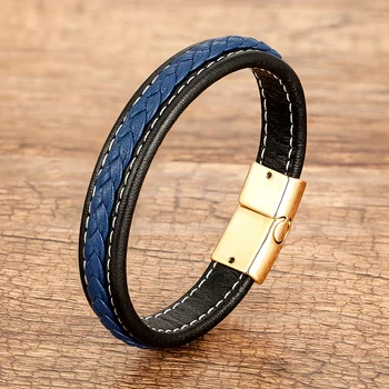 Classic Men's Braided Leather Rope Chain Women Bracelets Jewelry Gold-color Magnetic Buckle Couple Bracelets For Lovers