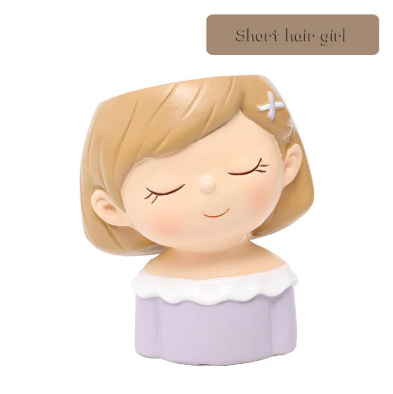Short Hair Girl Популярный милый цветочный горшок для девочек и мальчиков в форме милых влюбленных, цветочный горшок, креативное декоративное растение, держатель, керамические горшки - Цвет: Short Hair Girl