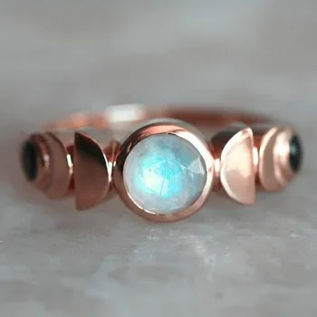 

925 anillos silver Fashion 18K Rose Gold Moon Shape Rainbow Gemstone Ring emerald wholesale lots bulk diamond ring