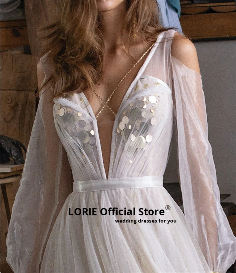 LORIE Sexy V образным вырезом с длинным пышным рукавом пляжные свадебные платья 2020