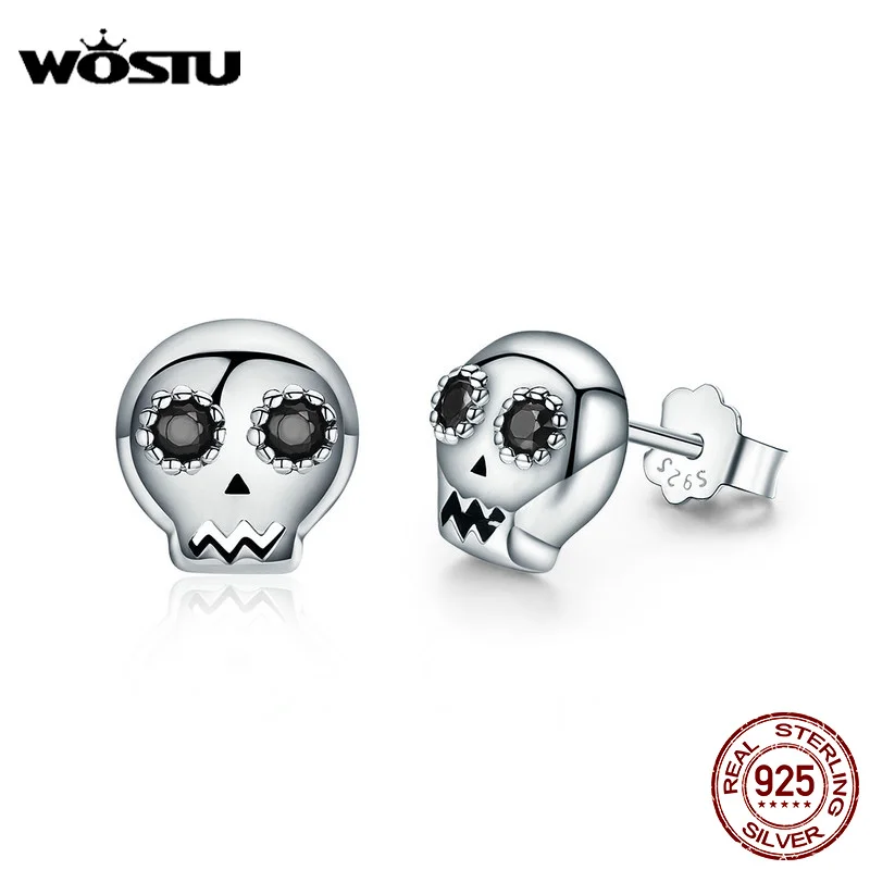 Женские серьги гвоздики с черепом WOSTU ювелирные изделия из 100% стерлингового