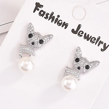 

MENGYI Fashion Jewelry Cute Puppy Earrings Shiny Little Zircon Dangling Imitation Pearl Drop Earrings Women's Exquisite Earrings