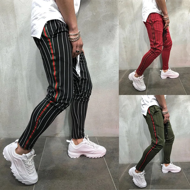 

2020 Men's Running Trousers Spring Summer New Vertical Stripes Beam Foot Jogger Pants Fitness Casual Sports Pants Sweatpants