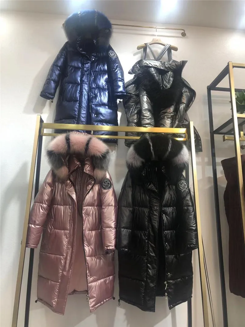 High Quality New Winter Jacket Women Warm Thicken Hooded With Fur Long Coat Shining Fabric Stylish Female Parka