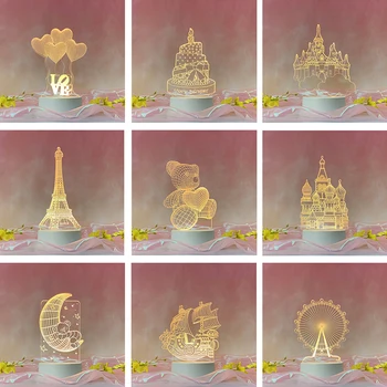 

3D Acrylic Creative Night Light Birstday Party Decor Stereo Vision Lamp Acrylic USB Creative Small Night Light Kids Girls Gift