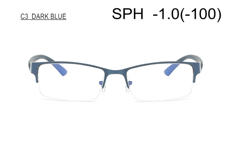 DARK BLUE (-1.0) Очки по рецепту для близорукости SPH-0,5-1-1,5-2-2,5-3-3,5-4-4,5-5-5,5-6 для женщин и мужчин полуоправа для близоруких F122 - Цвет оправы: DARK BLUE (-1.0)