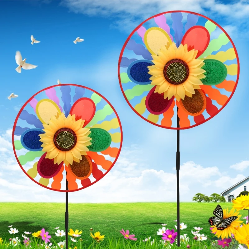 Ветряная мельница в виде подсолнечника ветер Spinner блёстки Whirligig колеса домашний двор вечерние украшения 72XF