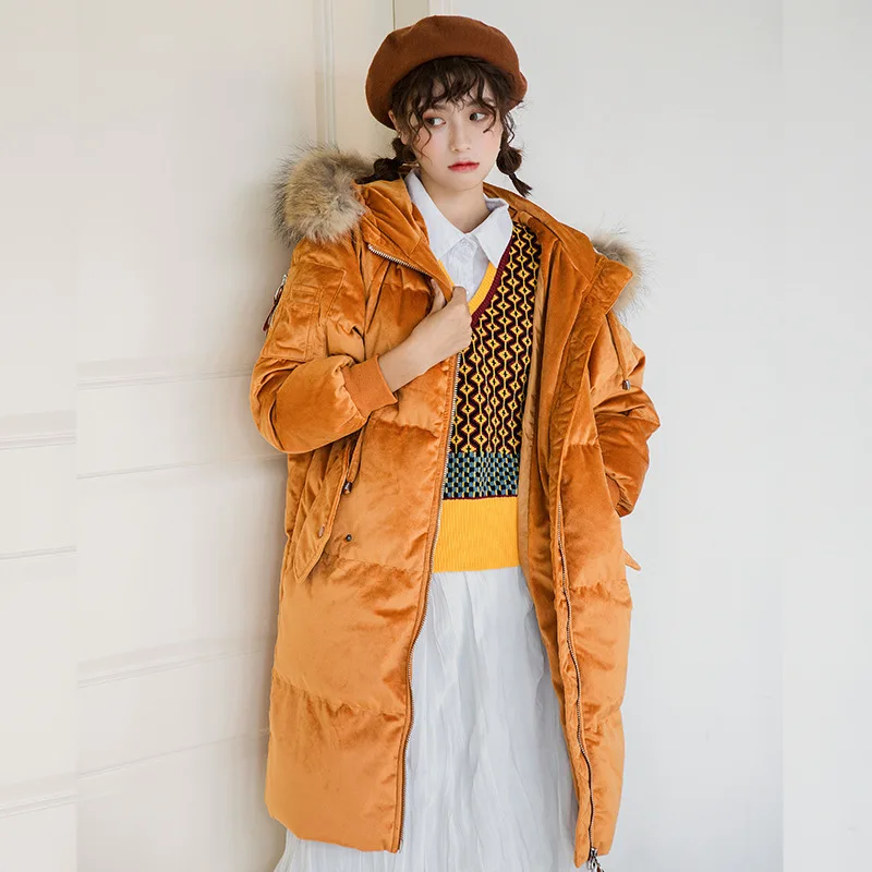 90% белый утиный 2019 вельветовый пуховик для девочек зимнее плотное длинное пальто