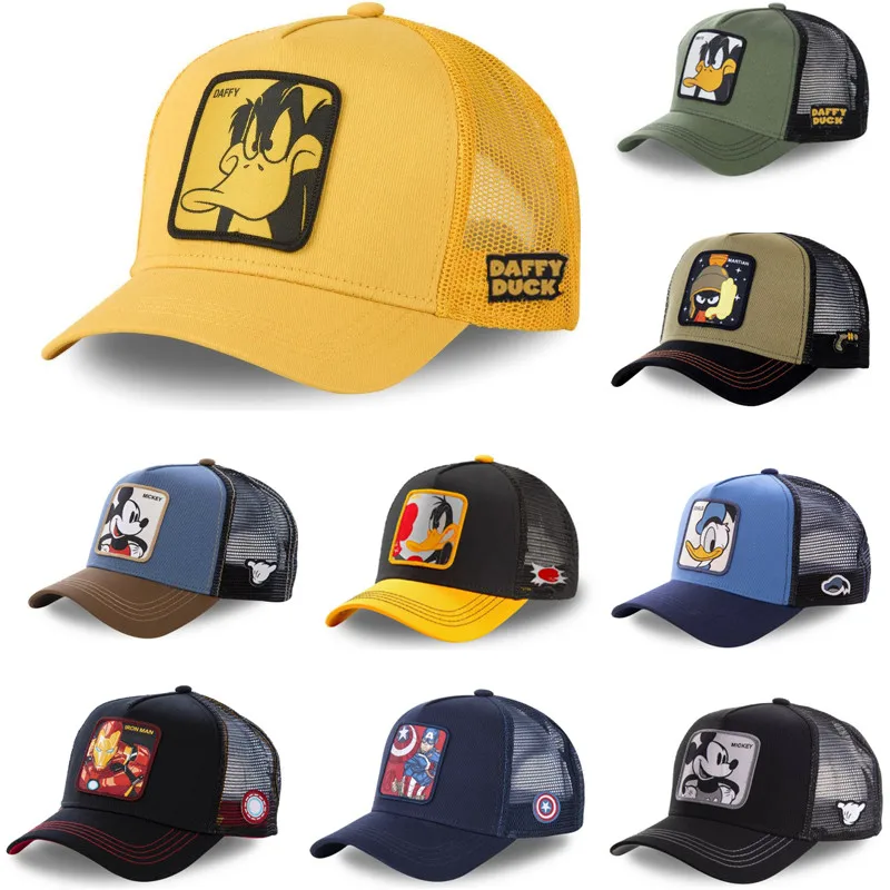 Gorra de malla de dibujos animados para hombre y mujer, snapback de béisbol de algodón, hiphop, Mickey y Pato Donald, de camionero, marca nueva