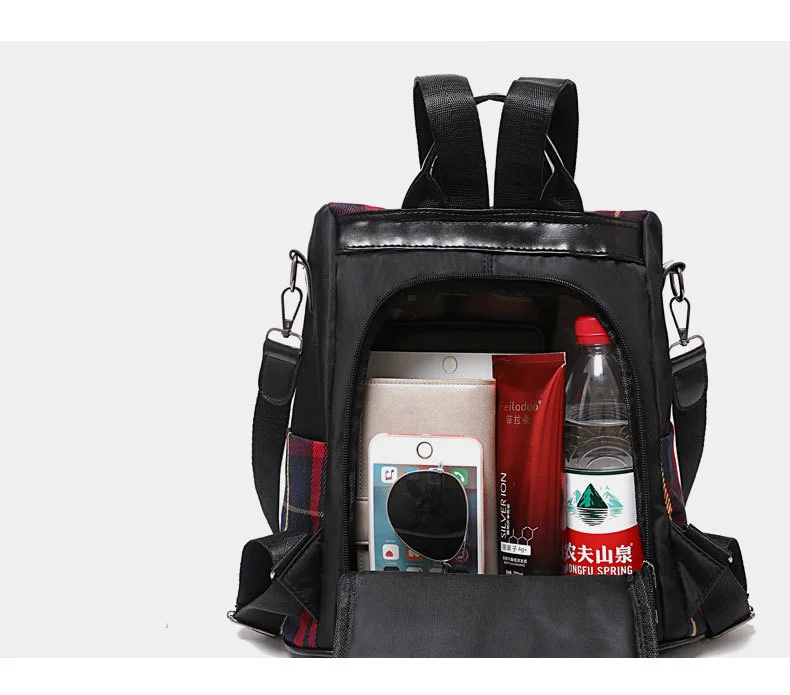 Female Red Plaid Backpack Purse Anti Theft Canvas Casual Backpack for Women 2019 Small Travel Backpack Bag School Girls Rucksack (8)