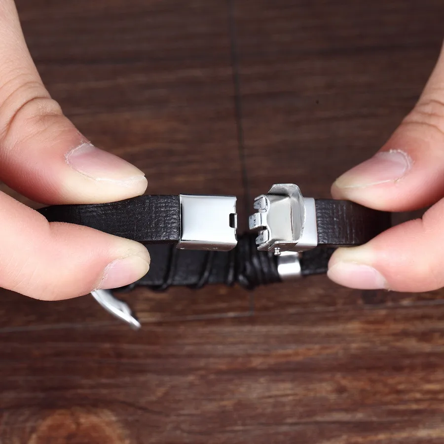 High Quality Rectangular Stainless Steel Multi-color Accessories Combination Men’s Leather Bracelet For Handsome Boys Present