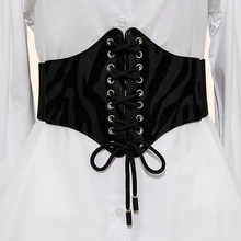

Fashion Steampunk Suede Black PU Corset Cummerbunds Front Lace Up Elastic Waist Spliced Cincher Corset Belt