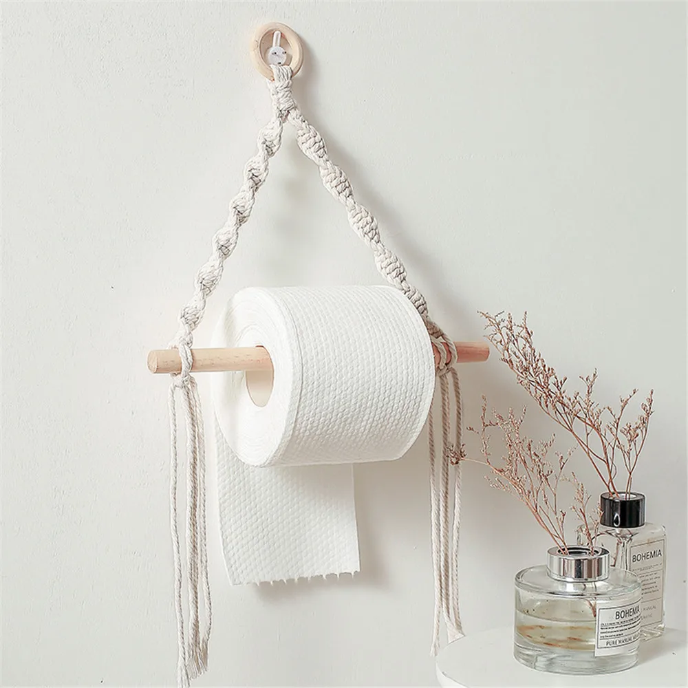

Vintage Towel Hanging Rope Toilet Paper Holder Hand-woven Tapestry Macrame Wall Hanging Bathroom Towel Rack Decoration