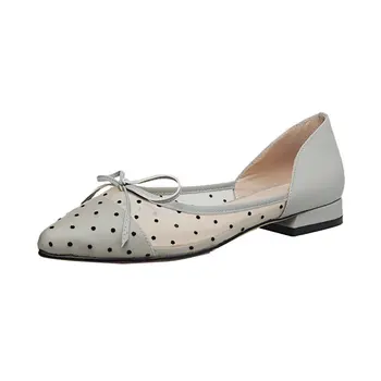 

Sandals Women Calfskin Genuine Leather Pointed Toe Buckle Strap Cover Heel Summer Ladies Flat Shoes Handmade