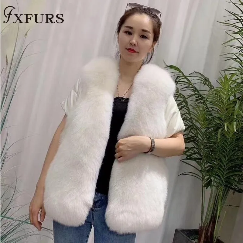FXFURS/Новинка года; женский жилет с лисьим мехом; пуховые пальто; куртки без рукавов; зимние теплые меховые жилеты для девочек; русский мех; короткие