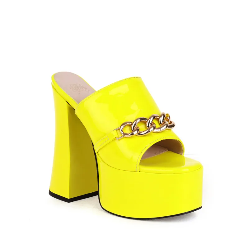 Asumer Summer Slippers New Sexy High Heels Platform Shoes Peep Toe Chain European Style Party Shoes Women Slippers Green