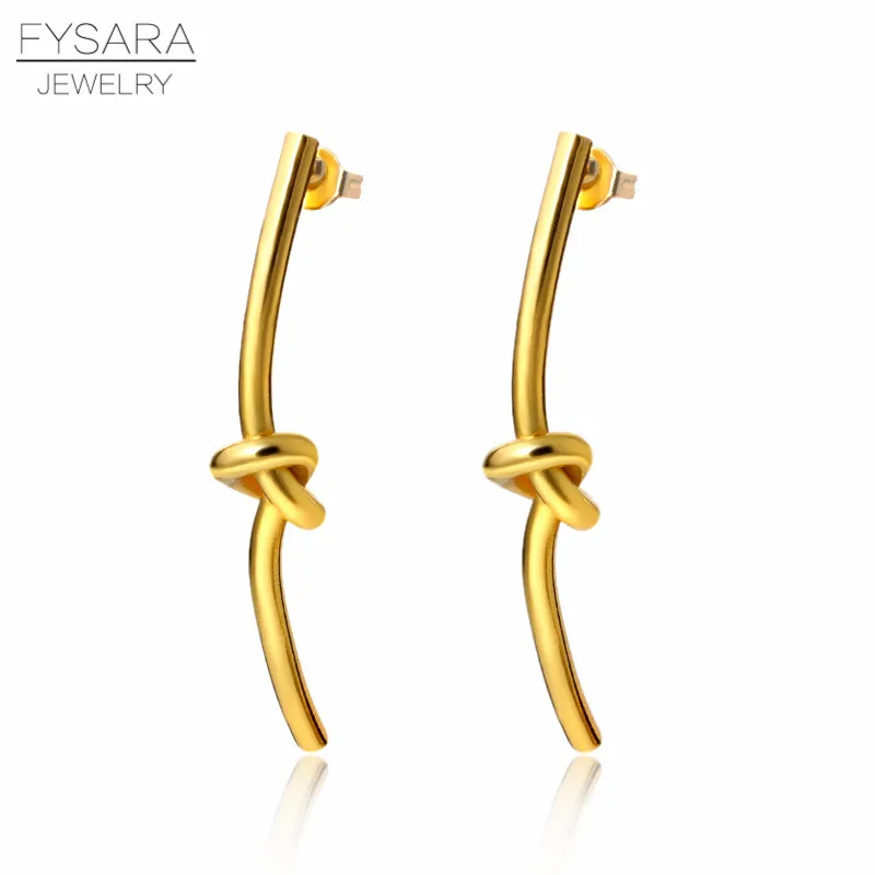 FYSARA длинные серьги цвета розового золота с геометрическим узлом, серьги для женщин, ювелирные изделия, дизайнерские Роскошные серьги-гвоздики любовь, свадебные