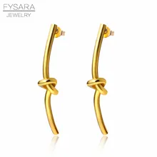 FYSARA длинные серьги цвета розового золота с геометрическим узлом, серьги для женщин, ювелирные изделия, дизайнерские Роскошные серьги-гвоздики любовь, свадебные