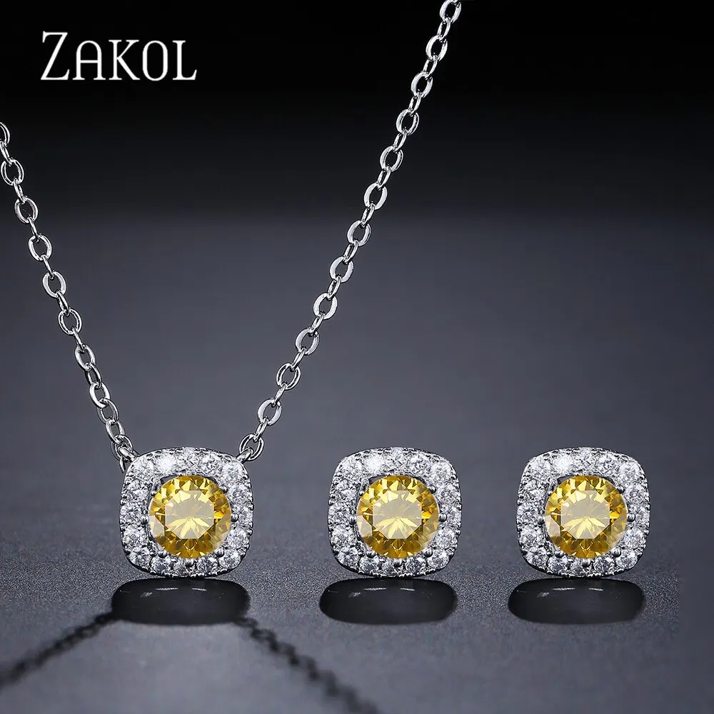 ZAKOL горячая Распродажа ювелирный набор из циркона модные квадратные серьги и