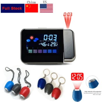 

LED Digital Projection Alarm Clock Temperature Thermometer Desk Time Date Display Projector Calendar USB Charger Table Led Clock