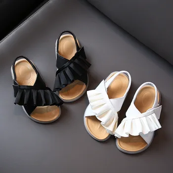 

2020 New Summer Beach Shoes Ruffles Girls Princess Shoes Open Toe Kids Sandals Hook Loop Baby Toddler Shoes Dancing Dress Shoes