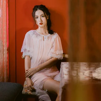 

Modal Cotton Sexy Short-Sleeved Two-Piece Home Service 2020 New Summer Thin Section Pajamas Ladies Court Mesh